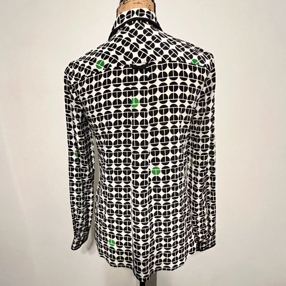 Trina Turk Cream Silk Blouse with Black and Green small - Picture 6 of 11